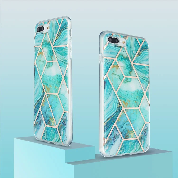 2.0mm Electroplating IMD Splicing Marble Pattern Design TPU Protector Cover for iPhone 7 Plus/8 Plus - Green