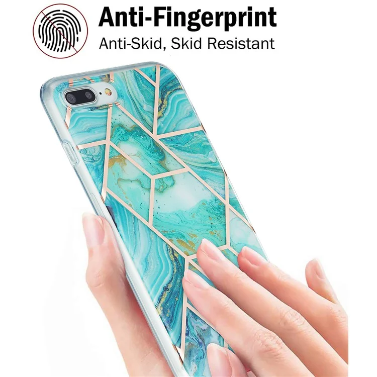 2.0mm Electroplating IMD Splicing Marble Pattern Design TPU Protector Cover for iPhone 7 Plus/8 Plus - Green