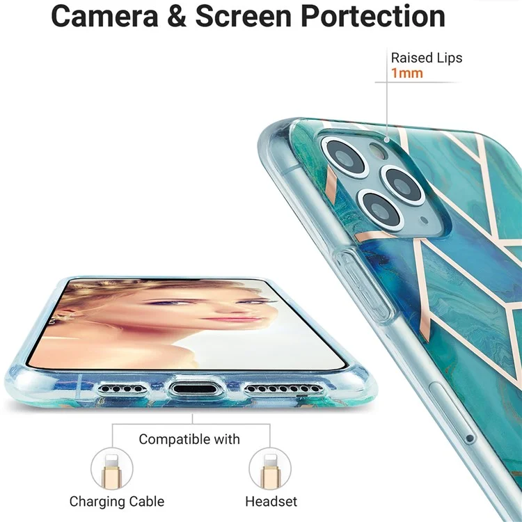 Patrón De Mármol De Galvanoplastia De 2.0mm Embalaje De Mármol IMD Protección Completa TPU Protector Cubierta Para IPhone 11 Pro Max - Azul Verde