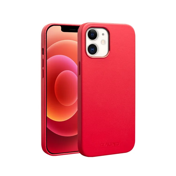 Чехол QIALINO для iPhone 12 6.1 дюйма / 12 Pro 6.1 дюйма, совместимый с зарядкой MagSafe, кожаный чехол из натуральной коровьей кожи - красный