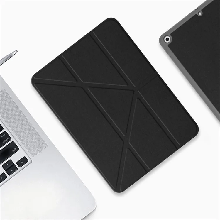 Projeto de Suporte de Origami Mutural Caso de Couro Completo Com Caneta de Caneta Para Ipad Air (2013)/Air 2/Pro 9,7 Polegadas (2016) /9,7 Polegadas (2017) /9,7 Polegadas (2018) - Preto