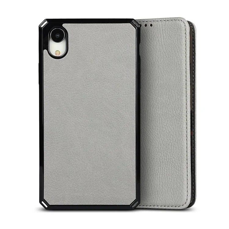 Custodia in vera pelle Litchi TPU Stand per iPhone XR 6.1 pollici Staccabile 2 in 1 - Grigio