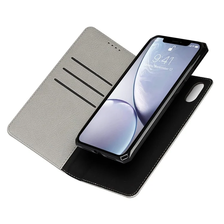 Custodia in vera pelle Litchi TPU Stand per iPhone XR 6.1 pollici Staccabile 2 in 1 - Grigio