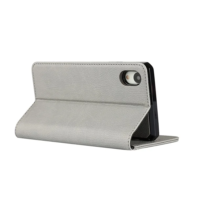Custodia in vera pelle Litchi TPU Stand per iPhone XR 6.1 pollici Staccabile 2 in 1 - Grigio