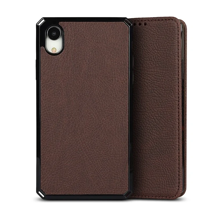 Litchi Skin Authentine Cuir Tpu Stand Shell Pour Iphone XR 6,1 Pouces Détachable 2 Dans 1 Cas - Brun
