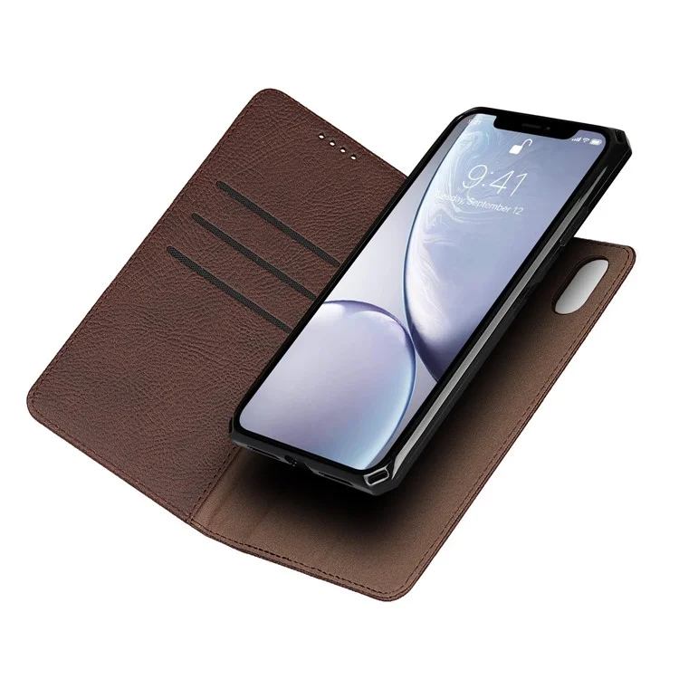 Litchi Skin Authentine Cuir Tpu Stand Shell Pour Iphone XR 6,1 Pouces Détachable 2 Dans 1 Cas - Brun