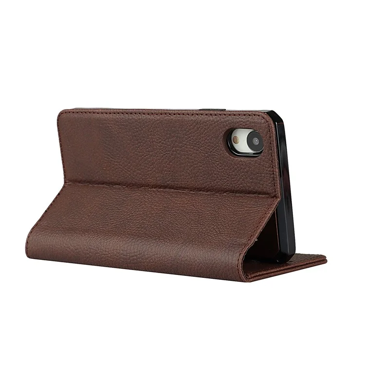 Litchi Skin Authentine Cuir Tpu Stand Shell Pour Iphone XR 6,1 Pouces Détachable 2 Dans 1 Cas - Brun