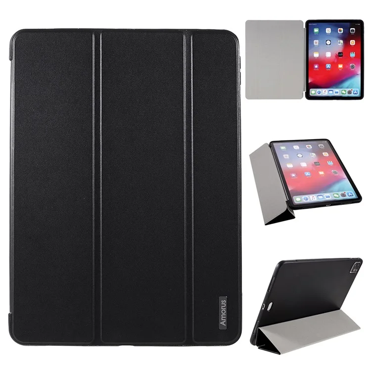 Amorus Tri-fold Stand Cuero Estuche Para Ipad Air (2020)/Air (2022)/iPad Pro 11 Pulgadas (2020)/(2018) - Negro