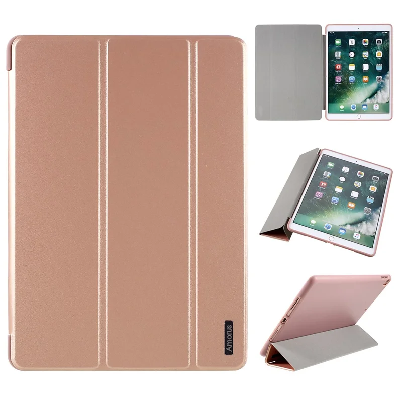AMORUS Tri-fold Stand Leather Smart Case with TPU Back Cover for iPad 10.2 (2021)/(2020)/(2019) - Rose Gold