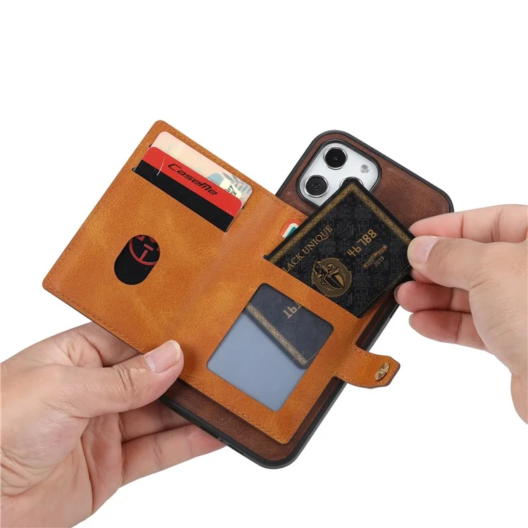 Protection Complète pu Leather Revêtu de TPU Avec Des Machines à Sous et Des Emplacements de Carte Pour Iphone 12/12 Pro - Brun