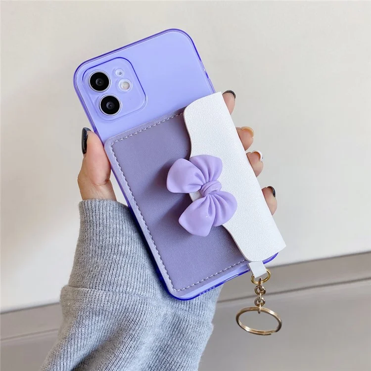 PU Lederbeschichtete TPU -hülle Bowknot -design Mit Kartentasche Für Iphone 12 Mini - Violett