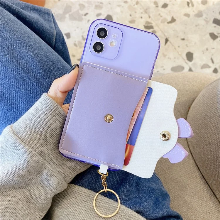 PU Lederbeschichtete TPU -hülle Bowknot -design Mit Kartentasche Für Iphone 12 Mini - Violett