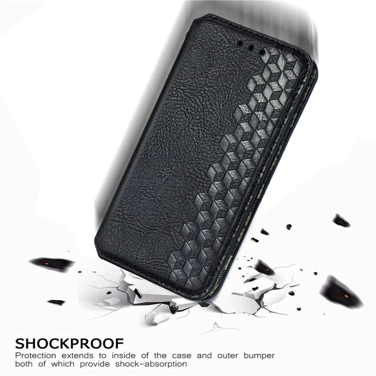 Fashion Auto-absorbed Rhombus Texture PU Leather Wallet Stand Cover für iPhone 7/8/SE (2020)/SE (2022) - Schwarz
