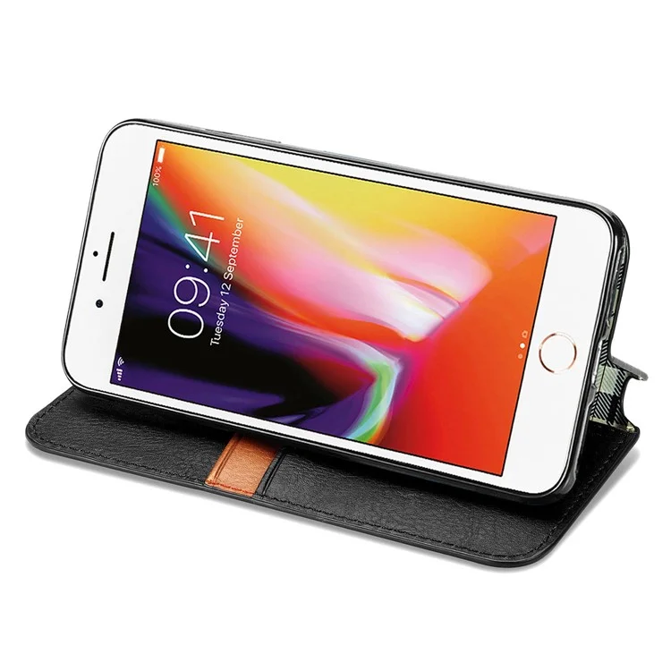 Fashion Auto-absorbed Rhombus Texture PU Leather Wallet Stand Cover für iPhone 7/8/SE (2020)/SE (2022) - Schwarz