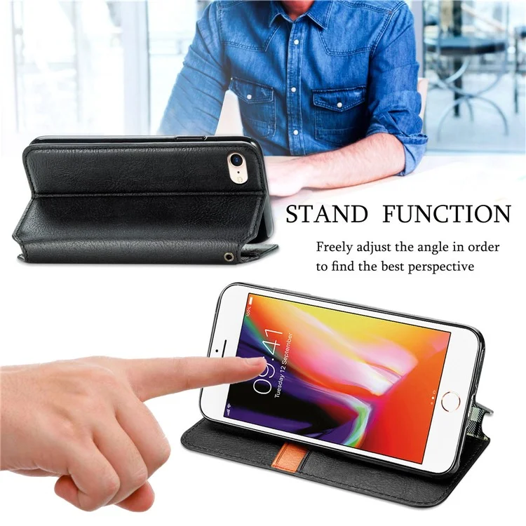 Fashion Auto-absorbed Rhombus Texture PU Leather Wallet Stand Cover für iPhone 7/8/SE (2020)/SE (2022) - Schwarz