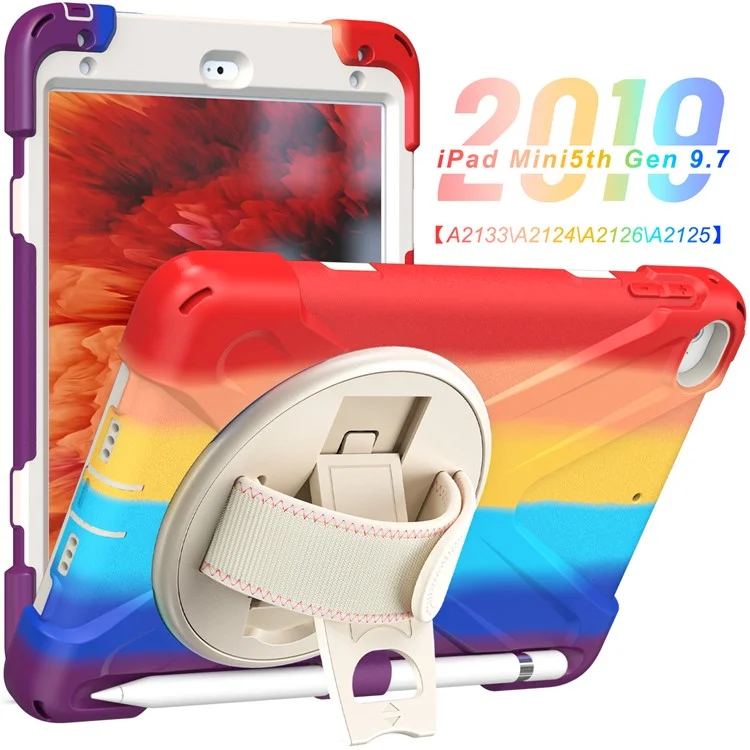 Cubierta de Tableta de Diseño de Ranura Para Lápiz Con Ratero Rotativo Para Ipad Mini 4/(2019) 7.9 Pulgadas - Colorido/rojo