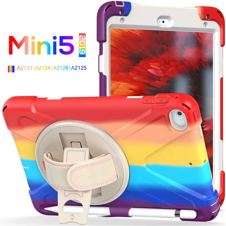 Cubierta de Tableta de Diseño de Ranura Para Lápiz Con Ratero Rotativo Para Ipad Mini 4/(2019) 7.9 Pulgadas - Colorido/rojo