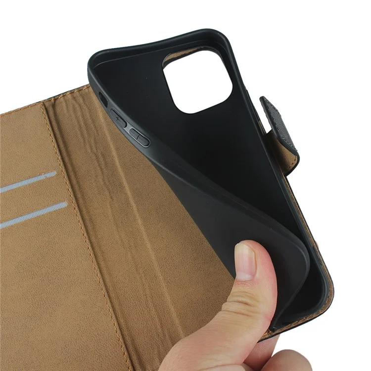 Echte Leder -brieftasche Stand Phone Protector Case Shell Für Iphone 12 / 12 Pro - Schwarz