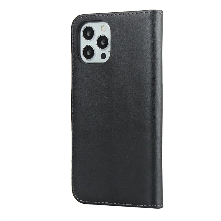 Echte Leder -brieftasche Stand Phone Protector Case Shell Für Iphone 12 / 12 Pro - Schwarz