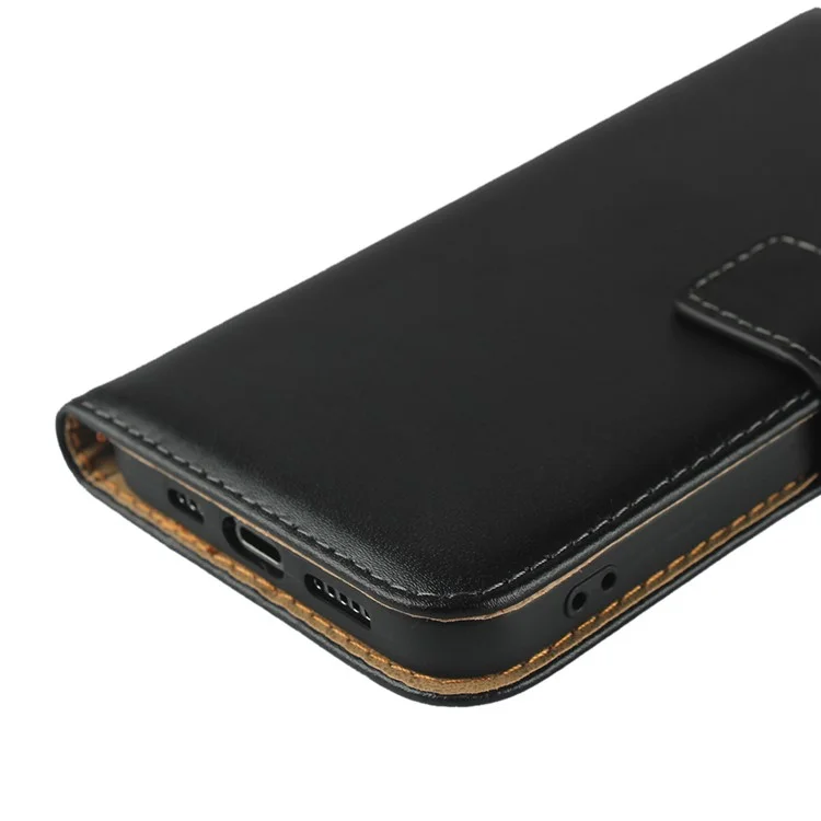 Obstacle de Boîtier de Protection de Téléphone en Cuir Authentique Pour Iphone 12 / 12 Pro - le Noir