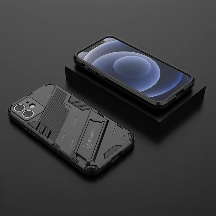 Stoßfeste PC + TPU Hybrid-Handyhülle mit Ständer für iPhone 11 6.1 Zoll - Schwarz