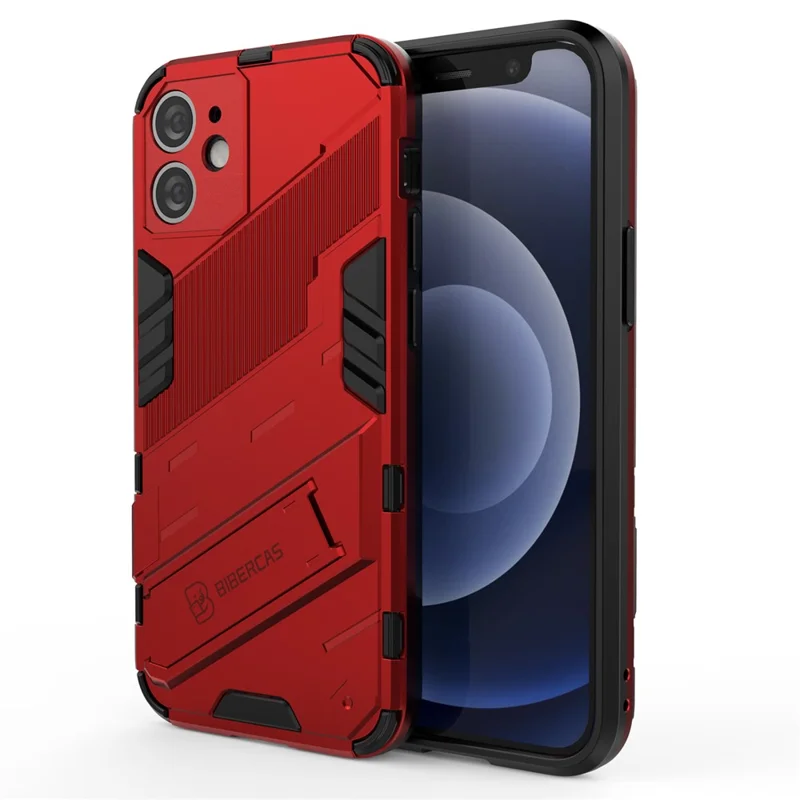 Shockproof PC + TPU Hybrid Phone Case Back Cover with Kickstand for iPhone 11 6.1 inch - Red