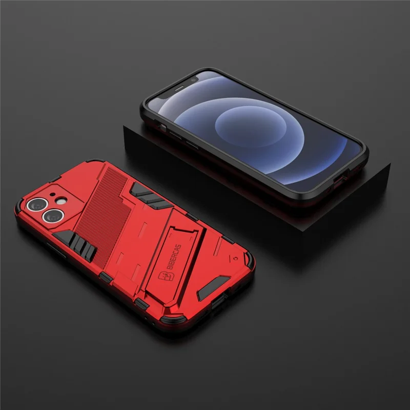 Shockproof PC + TPU Hybrid Phone Case Back Cover with Kickstand for iPhone 11 6.1 inch - Red