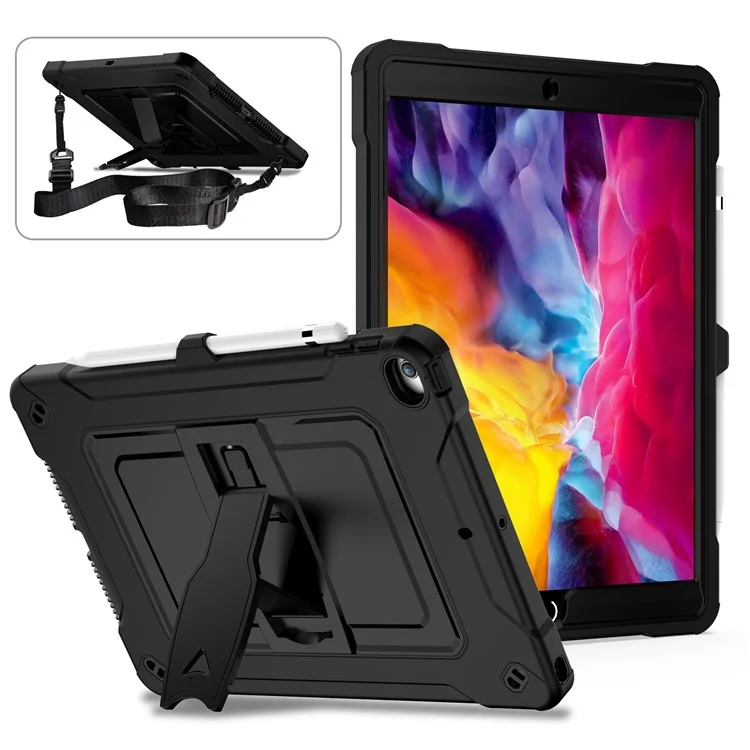 pc de protección completa + cubierta de caja de tableta de silicona con kickstand para ipad 10.2 (2020)/ipad air 10.5 pulgadas (2019)/ipad 10.2 (2019) - negro