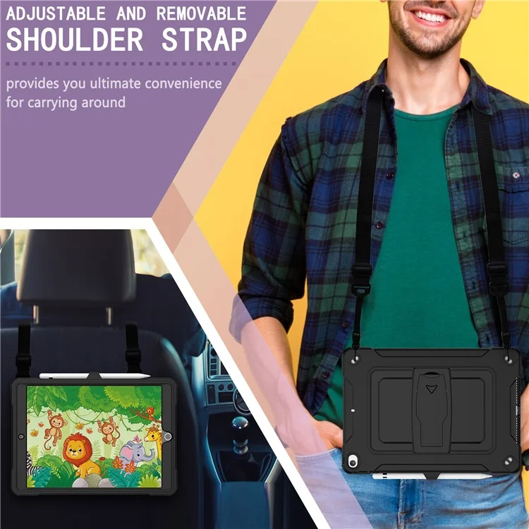 protection complète pc + couverture du boîtier de tablette en silicone avec tenue pour ipad 10.2 (2020) / ipad air 10,5 pouces (2019) / ipad 10.2 (2019) - le noir