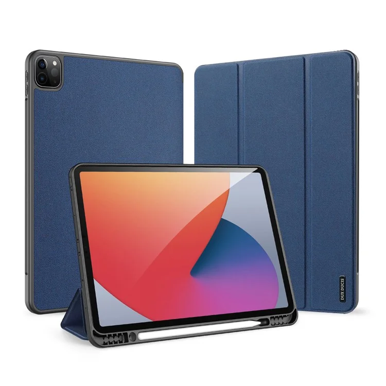 DUX DUCIS Tri-Dobra Stand Business Style Design Capa Protetora De Tablet Com Caneta Slot / Pen Stand Hold Para IPad Pro 12.9 Polegadas (2021) - Azul