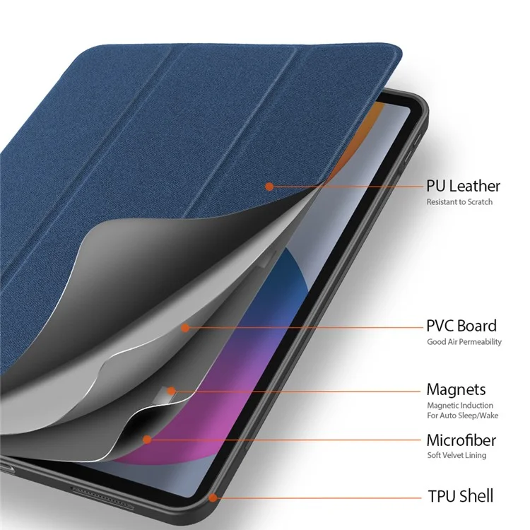 DUX Ducis Tri-Fold-Stand-Geschäfts-Design-Tabletten-Schutzhülle Mit Stift-Slot / Stift-Stand Hold Für IPad Pro 12,9-Zoll (2021) - Blau