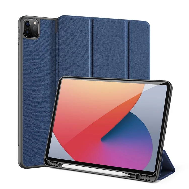 DUX DUCIS Tri-Dobra Stand Business Style Design Capa Protetora De Tablet Com Caneta Slot / Pen Stand Hold Para IPad Pro 12.9 Polegadas (2021) - Azul