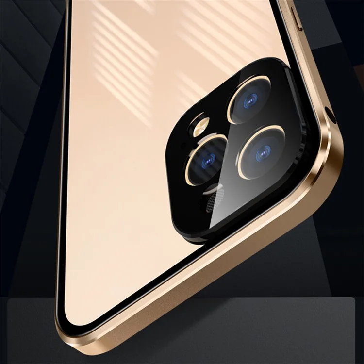 Moldura de Metal Magnético + Casca de Proteção à Câmera de Capa Completa de Capa de Vidro Dupla Face Para Iphone 12 Pro Max - Preto