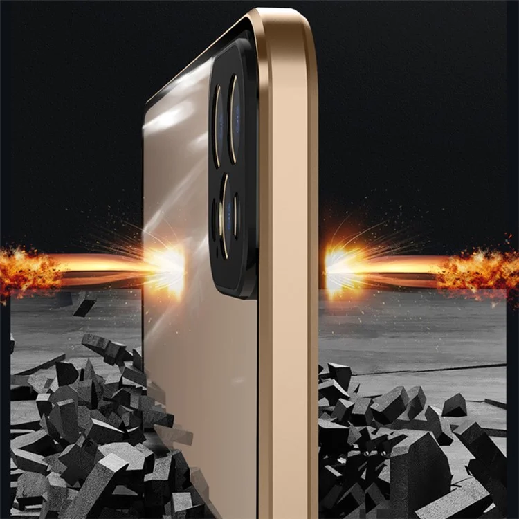 Moldura de Metal Magnético + Casca de Proteção à Câmera de Capa Completa de Capa de Vidro Dupla Face Para Iphone 12 Pro Max - Preto
