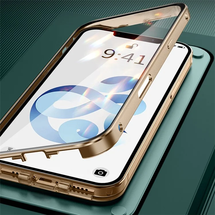 Moldura de Metal Magnético + Casca de Proteção à Câmera de Capa Completa de Capa de Vidro Dupla Face Para Iphone 12 Pro Max - Preto