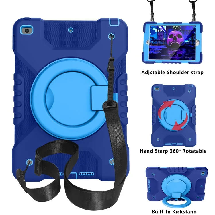 Design Del Commozione Del Kickstand Girevole a 360 Gradi PC + Tablet Ibrido Silicone Con Spalla Per Spalla Per Ipad 10.2 (2020)/(2021) / iPad 10.2 (2019) - Drak Blue+Blue