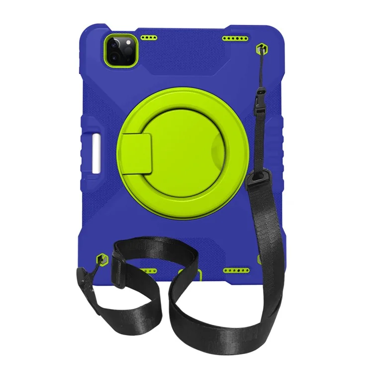 Diseño de Pata Giratoria de 360 ​​grados PC + Caja de Tableta Híbrida de Silicona Con Correa Para el Hombro Para el Aire Del Ipad (2020)/aire (2022) / Pro 11 Pulgadas (2021) (2020) (2018) - Azul Oscuro+verde