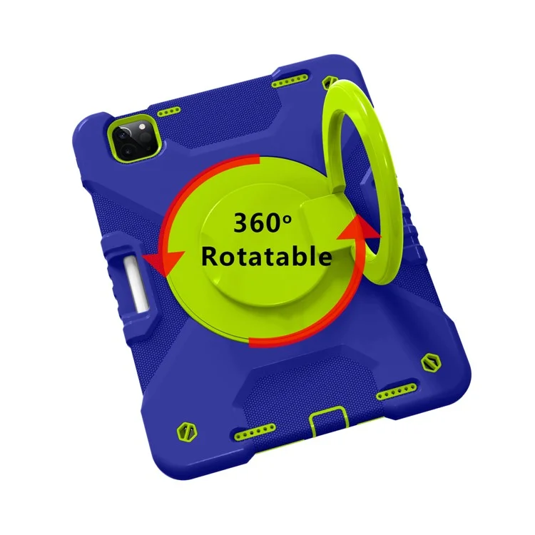 Diseño de Pata Giratoria de 360 ​​grados PC + Caja de Tableta Híbrida de Silicona Con Correa Para el Hombro Para el Aire Del Ipad (2020)/aire (2022) / Pro 11 Pulgadas (2021) (2020) (2018) - Azul Oscuro+verde