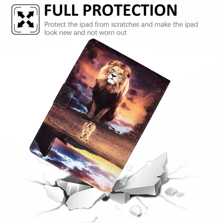 Modèle de Protection Complet Impression de Table de Support en Cuir Pour Ipad Pro 10,5 Pouces (2017) /10.2 (2021) / (2020) / (2019) / Air 10,5 Pouces (2019) - Lion