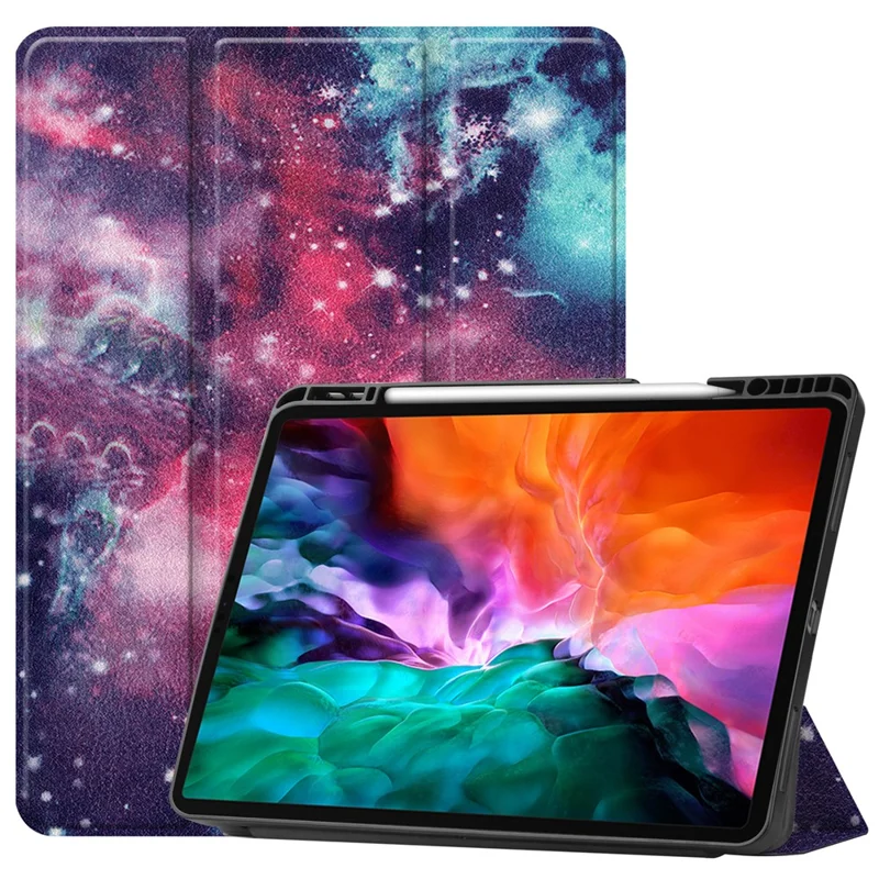 Pattern Printing Tri-Fold Stand PU Leather Tablet Cover Smart Case with Pen Slot for iPad Pro 12.9-inch (2021) - Starry Sky