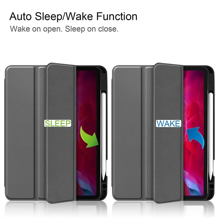 Стабильная трехсекционная подставка Кожаный чехол-книжка Smart Case Shell с слотом для ручки для iPad Pro 11 дюймов (2021) - серый