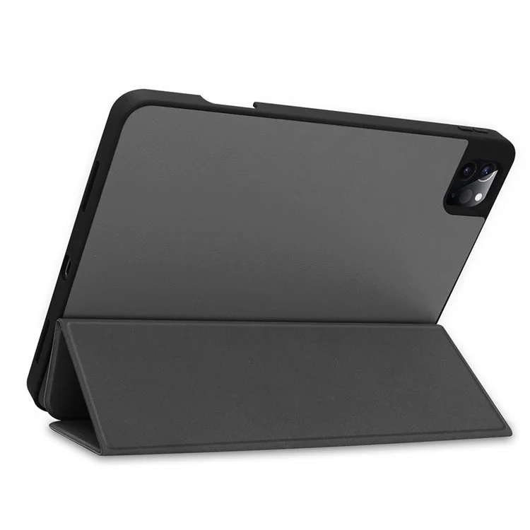 Стабильная трехсекционная подставка Кожаный чехол-книжка Smart Case Shell с слотом для ручки для iPad Pro 11 дюймов (2021) - серый