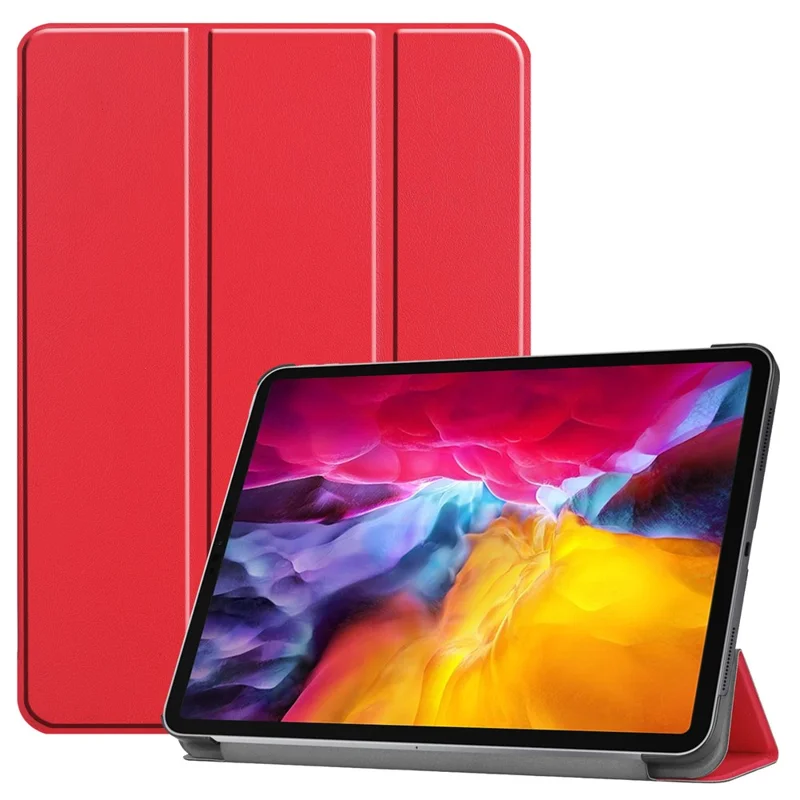 Stable Tri-fold Stand Auto Sleep/Wake Leather Stand Case for iPad Pro 11-inch (2021) - Red