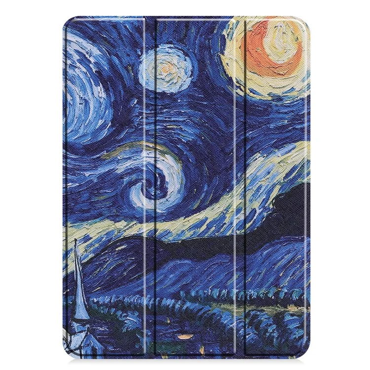 Faltbares Ständer-Etui mit Muster-Druck für iPad Pro 11-Zoll (2021), Folio PU-Leder Auto-Aufweck-/Schlaffunktion mit Stiftfach - Blaue Ölmalerei