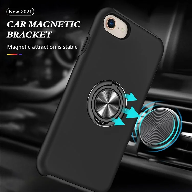 Hybrid Phone Case Cover Full Protection with Ring Shape Kickstand Design for iPhone 7 4.7 inch/8 4.7 inch/SE (2020)/SE (2022) - Black