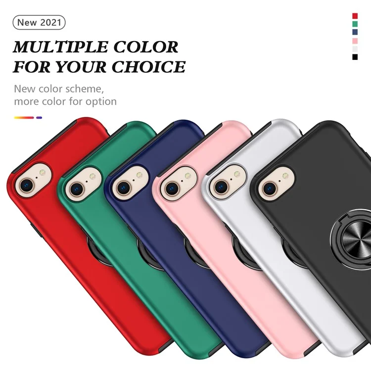 Hybrid Phone Case Cover Full Protection with Ring Shape Kickstand Design for iPhone 7 4.7 inch/8 4.7 inch/SE (2020)/SE (2022) - Black