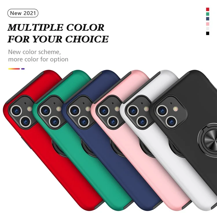 Funda de teléfono híbrida con forma de anillo y diseño de soporte para iPhone 11 de 6.1 pulgadas - Negro