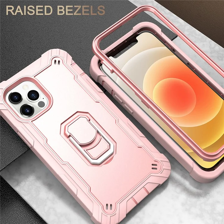 PC + Silicone Shock Telephone Case Shell Con Rotación Kickstand Para Iphone 12/12 Pro - Oro Rosa