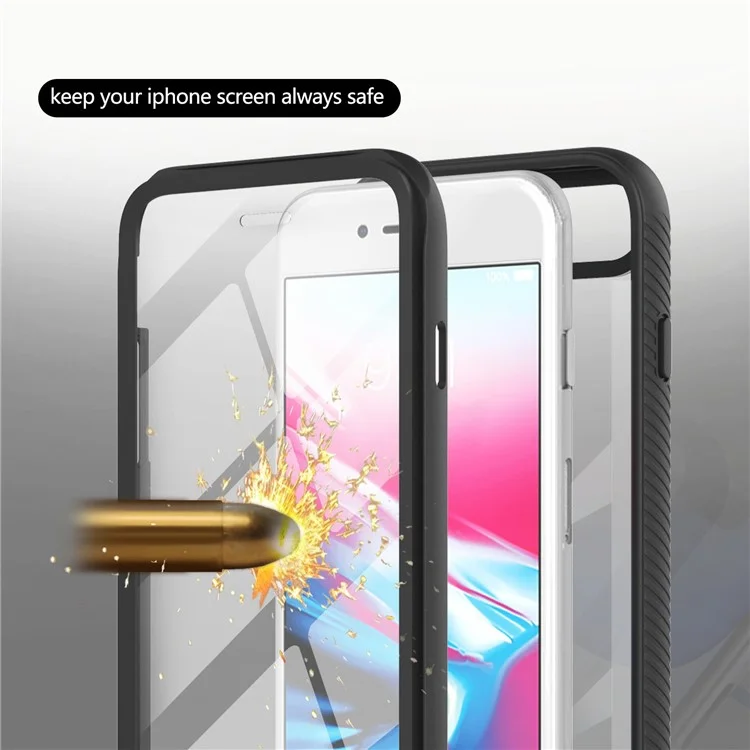Для iPhone 7 4.7 дюйма / 8 4.7 дюйма / SE (2020) / SE (2022) Чехол для телефона из гибридного материала PC+TPU с полным покрытием и защитной пленкой для экрана из ПЭТ - Черный / Черная рамка