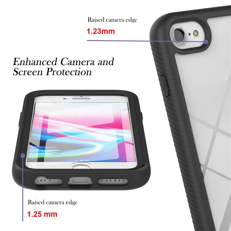 Pc-coverage pc + Tpu Hybrid Phone Protection Case Avec Pet Screen Protector Pour Iphone 7 4,7 Pouces / 8 4,7 Pouces / se (2020) / se (2022) - Cadre Noir / Noir